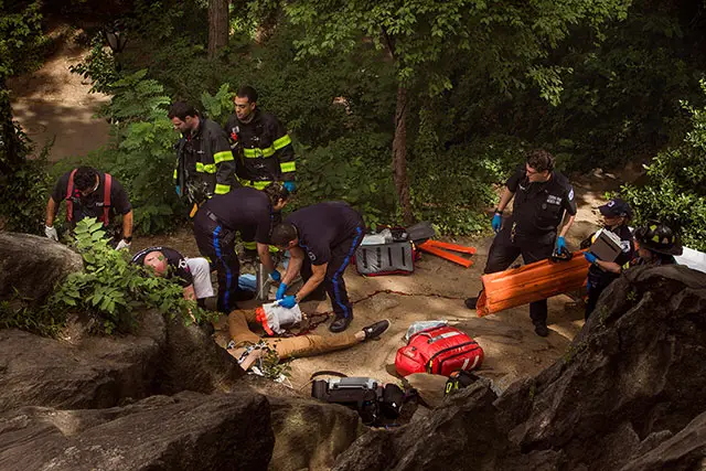 Emergency responders attend to Connor Golden in Central Park on July 3, 2016
